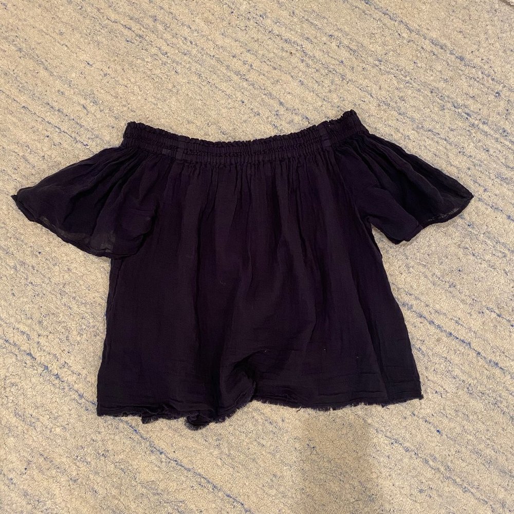 Navy Flowy Off-Shoulder Top